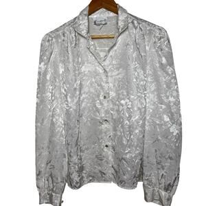 Vintage Ellen D Kollection White/Metallic Blouse Size: Medium